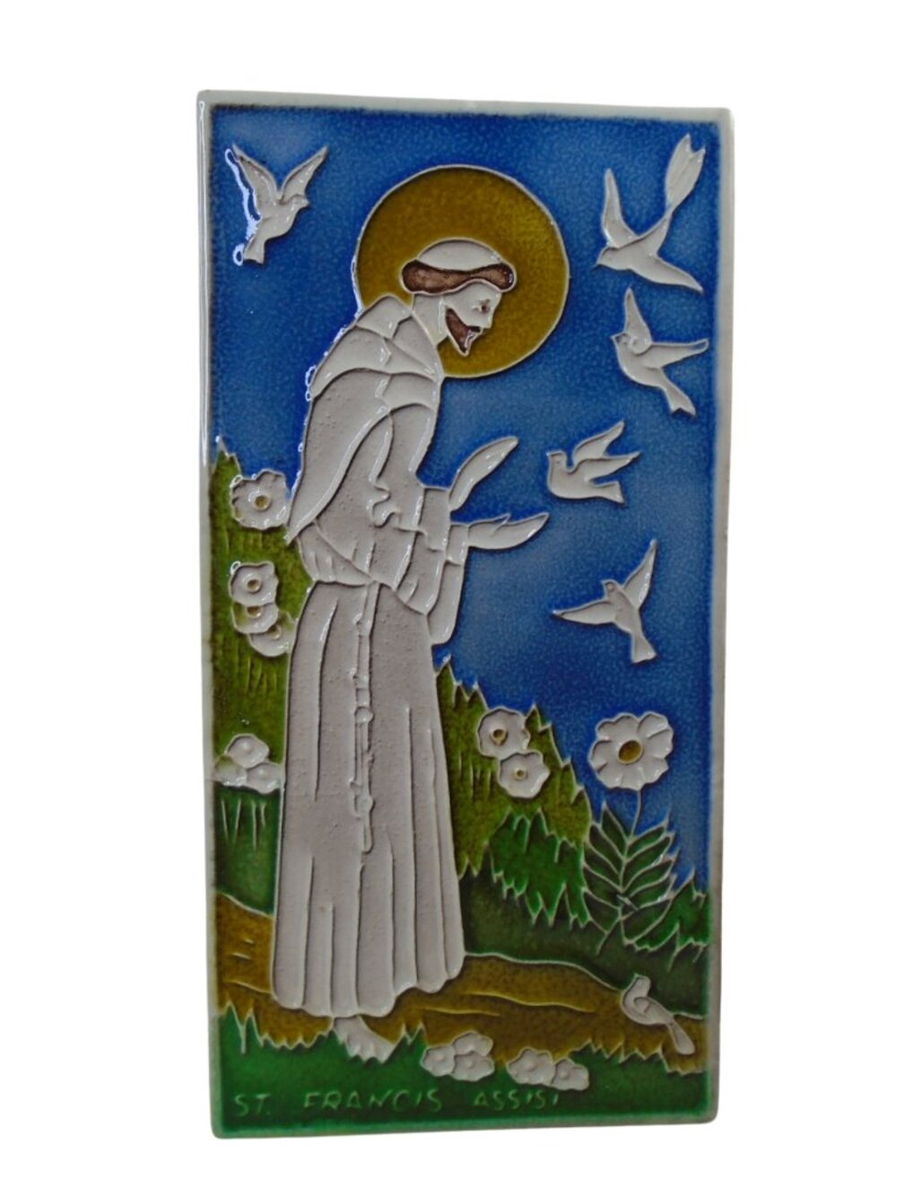St. Francis , Italian Ceramic Relief Tile 11" x 5.5"  Made in Italy Wall Decor